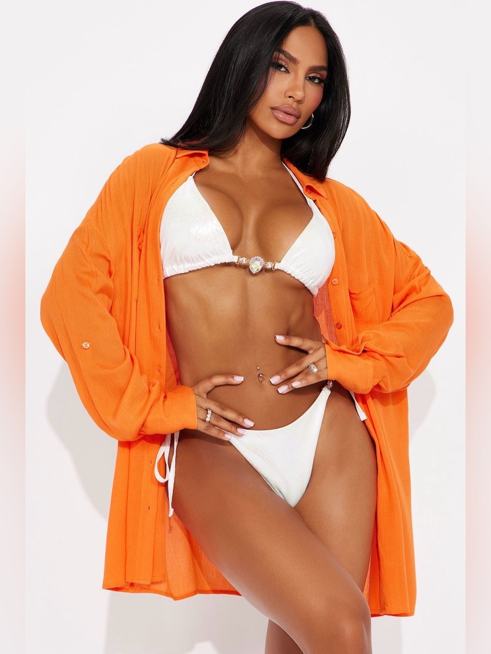 Fashion Nova Oversized Button-Down Shirt in Bright Orange
